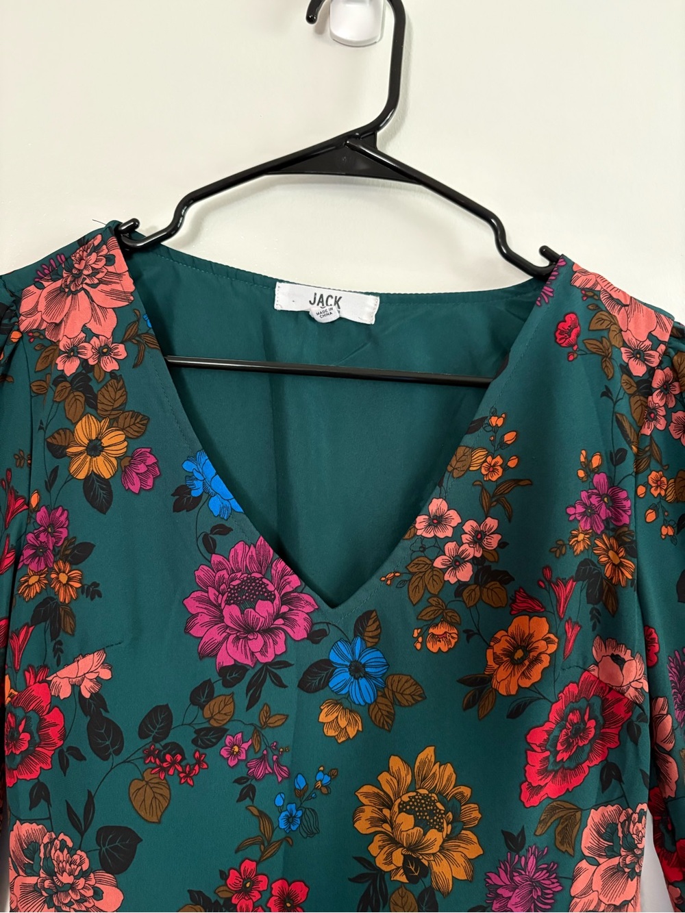 Jack by BB Dakota Size 0 Teal Floral Mini Dress Bishop Style Sleeves - Picture 2 of 12
